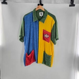 Mens Round Two Potato Chip Terry Cloth full zip knit shirt size LARGE